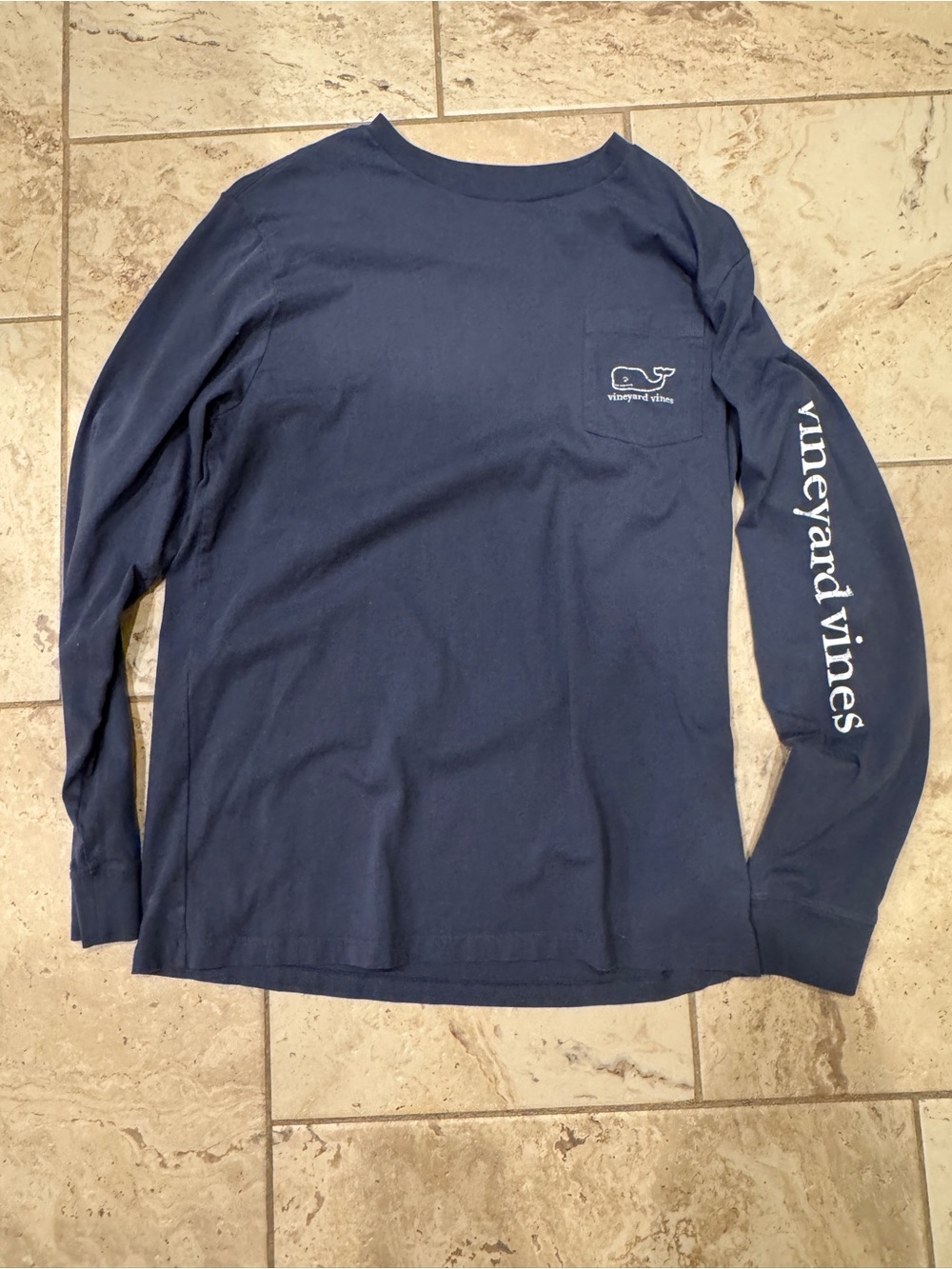 Vineyard Vines Navy Crewneck Tee with Whale Logo